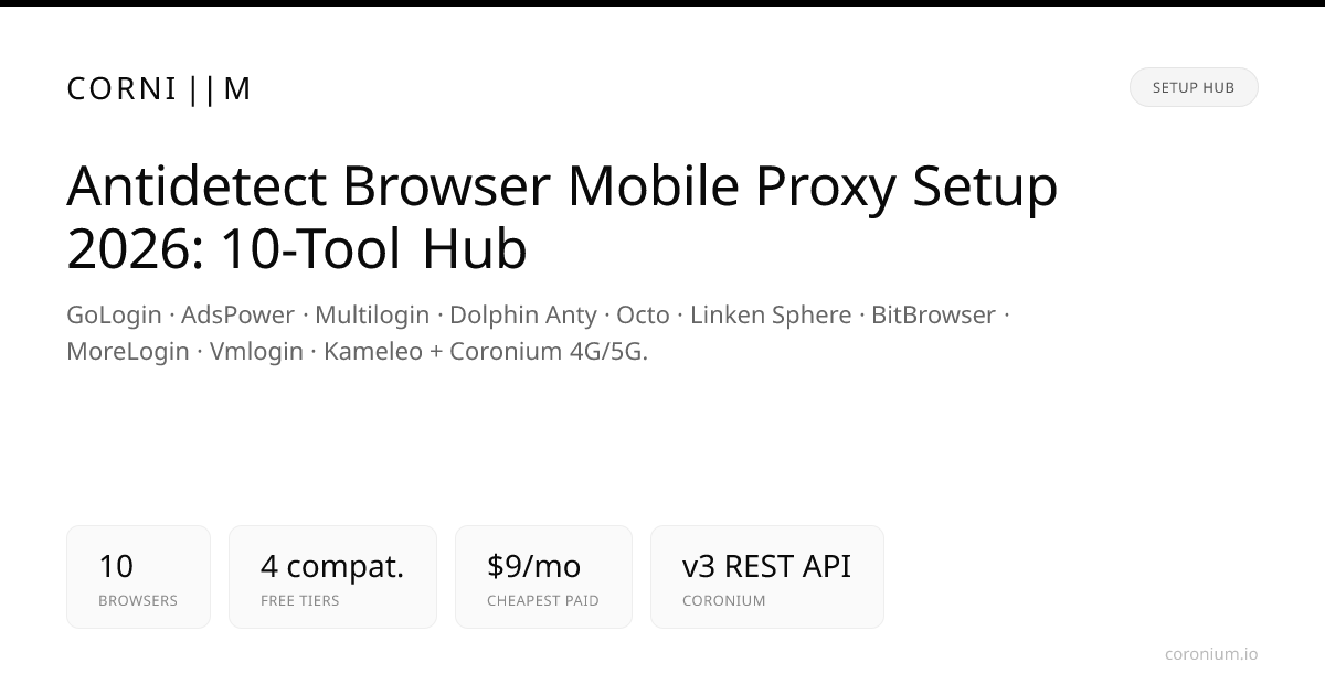 Antidetect Browser Mobile Proxy Setup 2026: 10-Tool Comparison Hub
